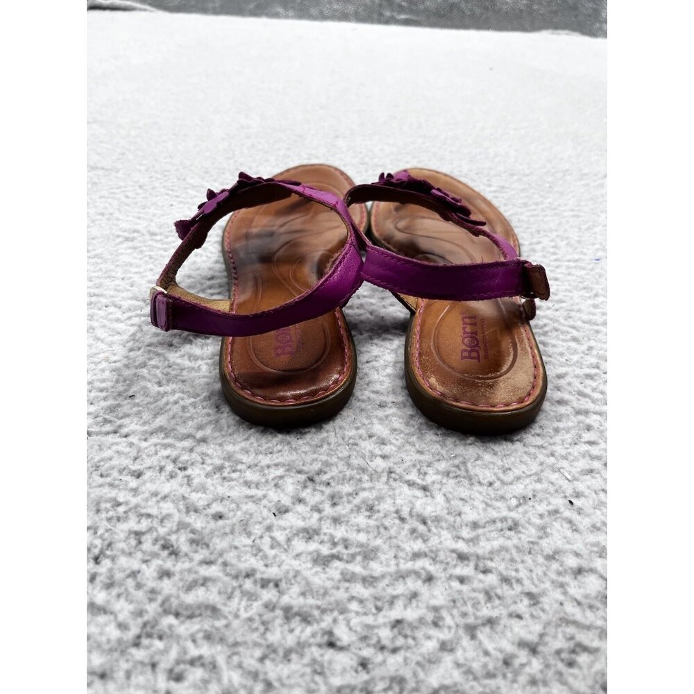 Women's Born Purple Leather Floral Thong Open Toe Side Buckle Sandals Size 8 - Picture 9 of 12